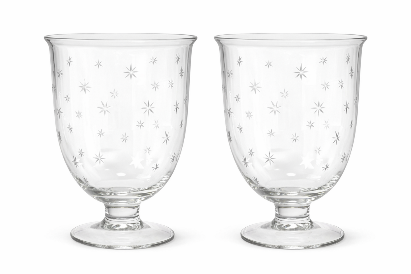 Set of 2 Large Glass Star Cut Hurricanes