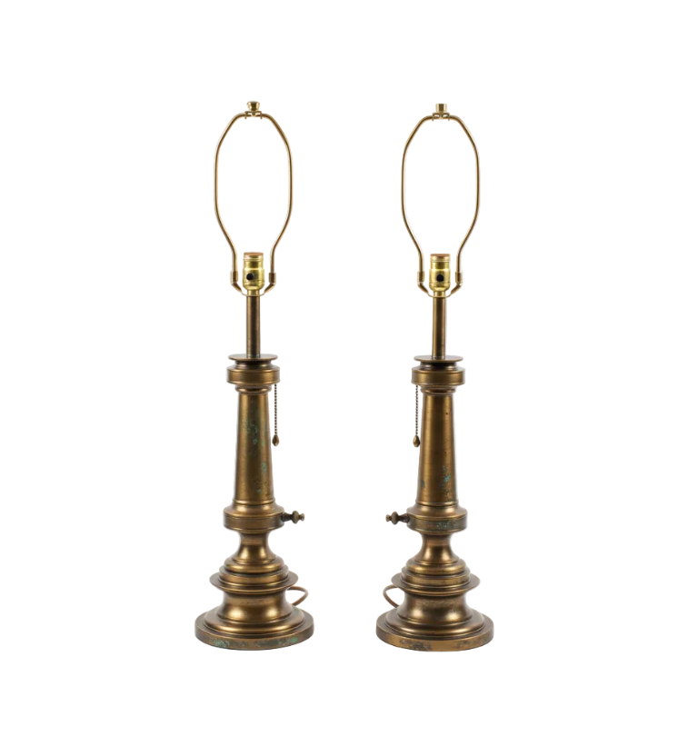 Pair of Vintage Mid Century Tommy Parzinger Signed Brass Lamp Bases
