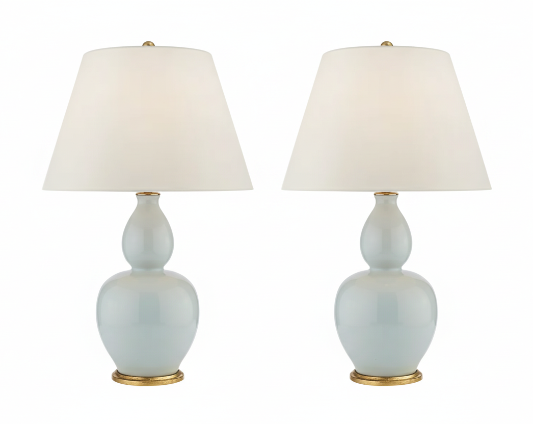 Pair of Blue Double Gourd Lamps