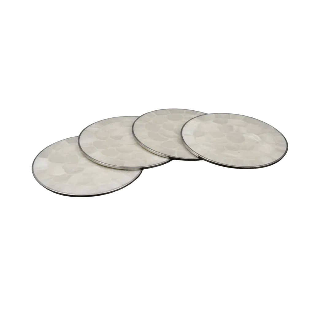 Set of 4 White Capiz/Silver Charger