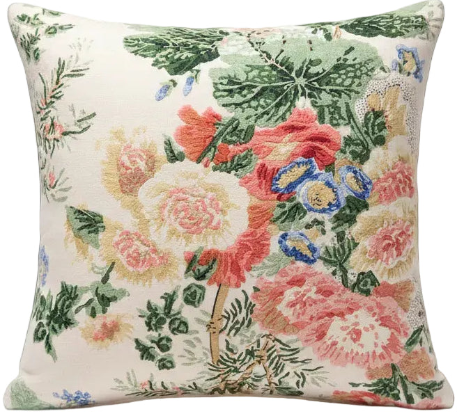 Linen Hollyhock Throw Pillow