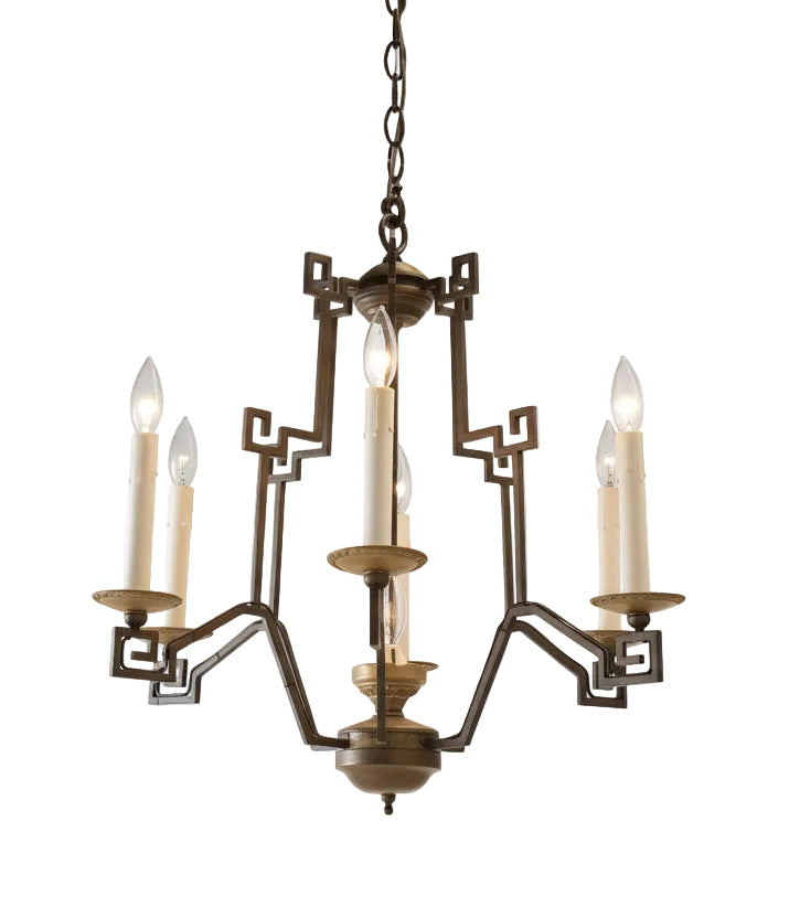 Greek Key Bronze Chandelier