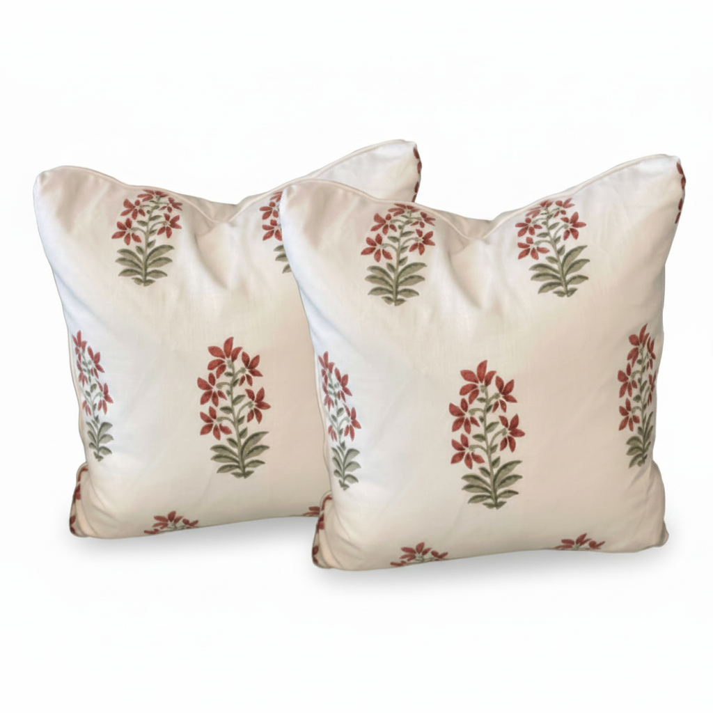 Pair of Block Print Floral Pillows