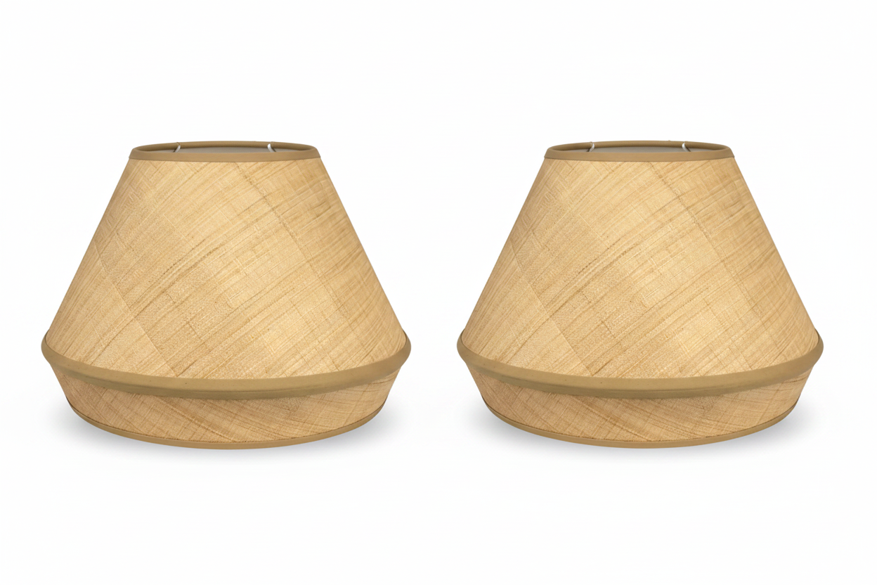 Pair of Natural Raffia Lamp Shades with Inverted Band