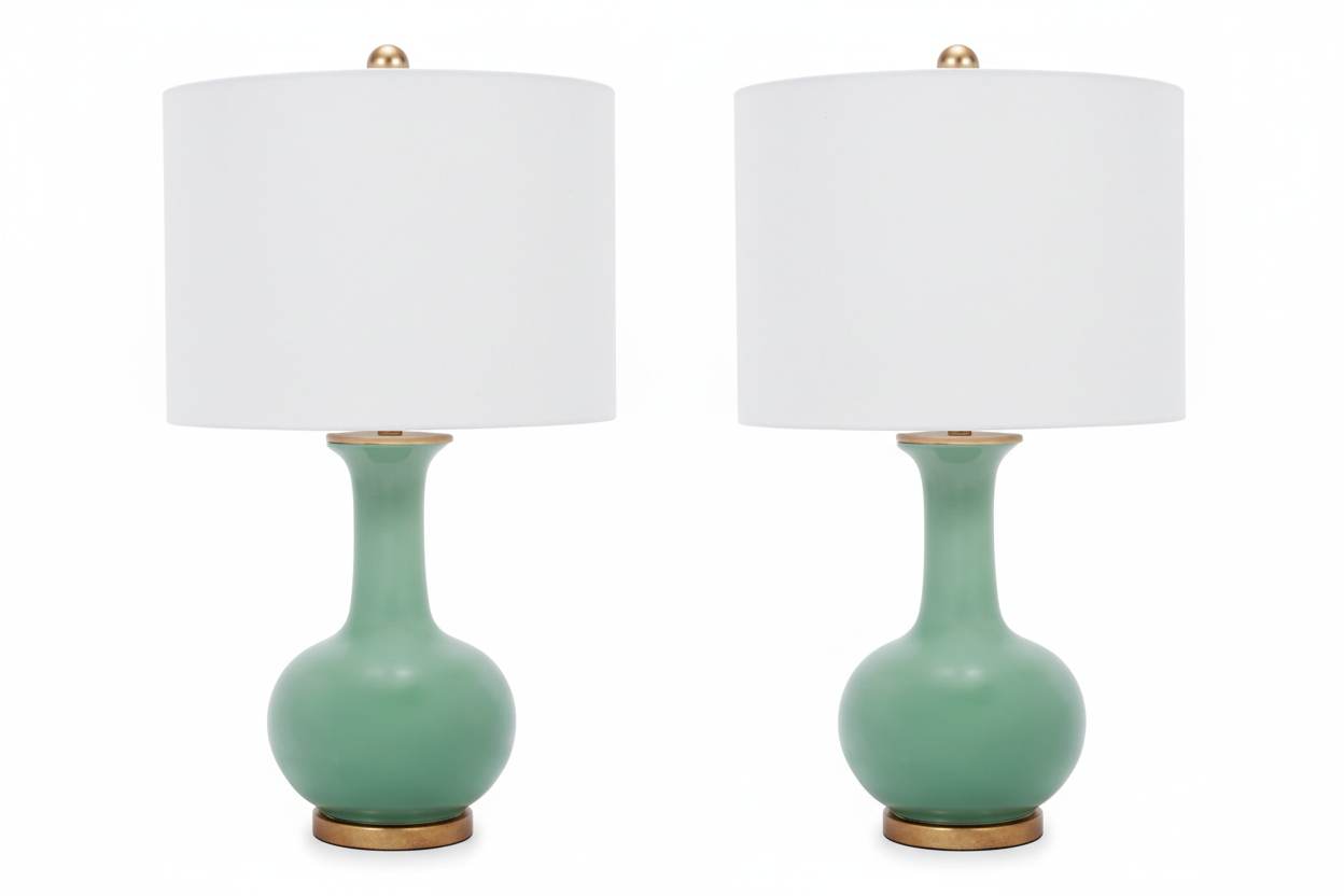 Pair of Green Ceramic Lamps