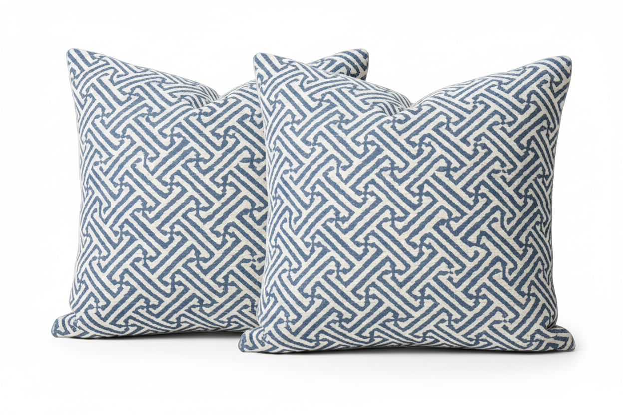 Pair of Blue and White Designer Pillows