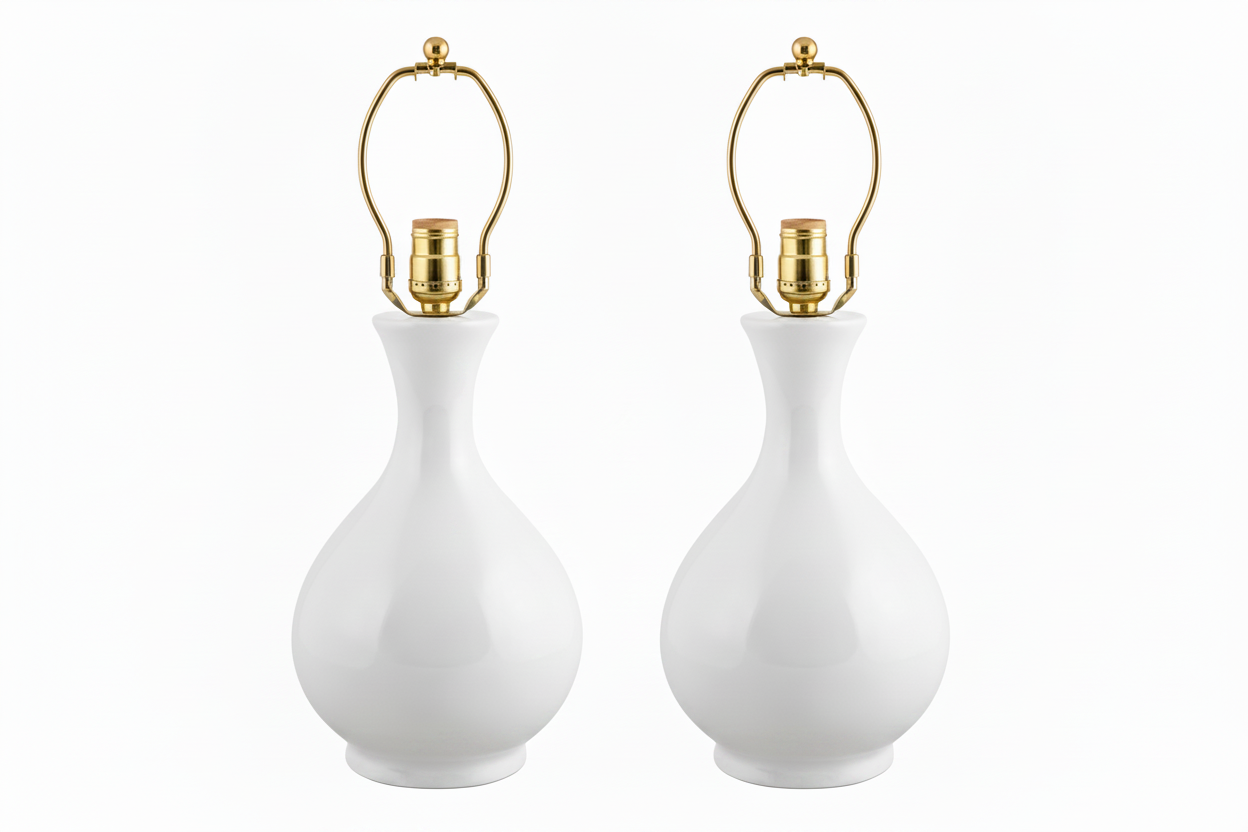 Pair of Teardrop White Ceramic Lamps