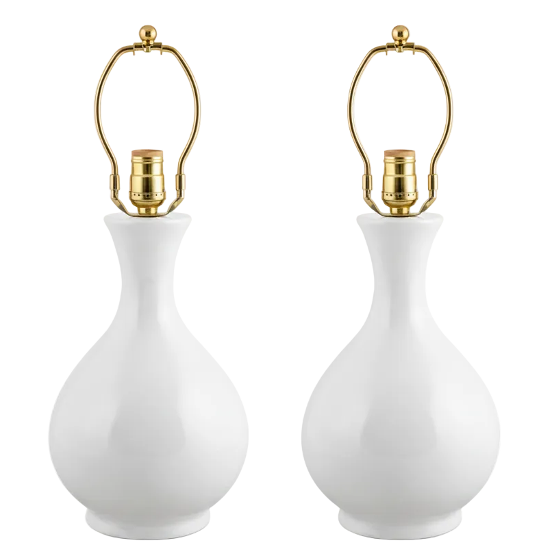 Pair of Teardrop White Ceramic Lamps