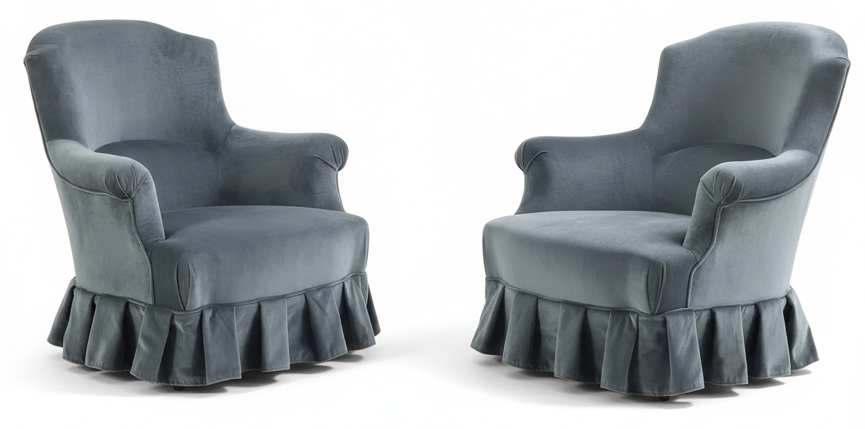 Pair of 19th Century French Upholstered Napoleon III Lounge Chairs