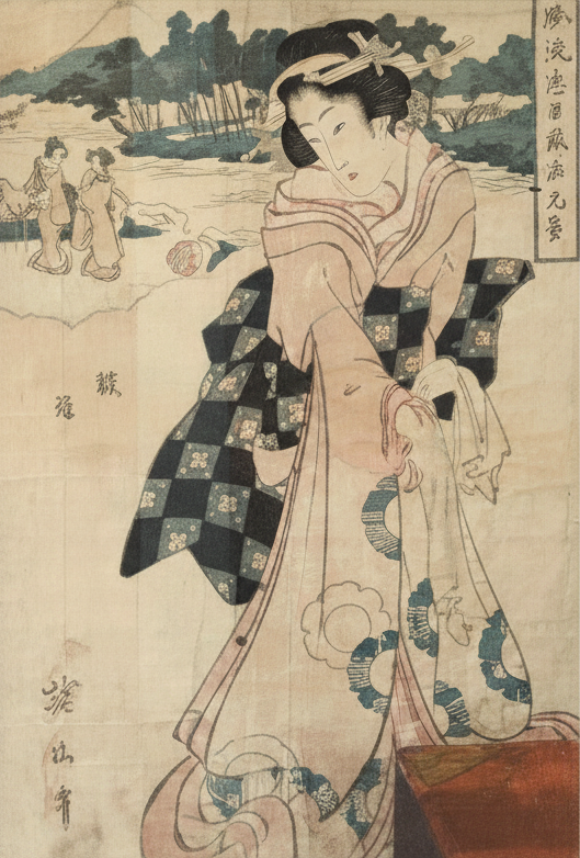 Antique Japanese Woodblock Print On Rice Paper