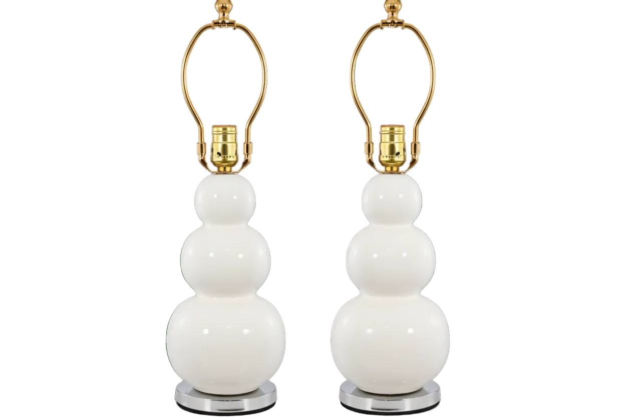 Pair of White Ceramic Bobble Lamps