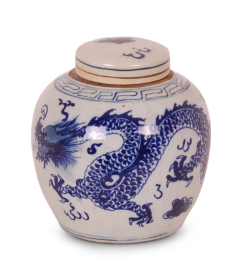 6″ Blue and White Dragon Jar