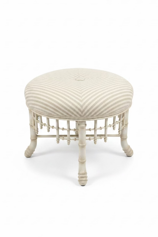 Round Ottoman with Bamboo Carved Legs