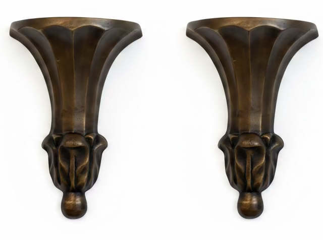 Pair of Hollywood Regency Solid Brass Wall Brackets