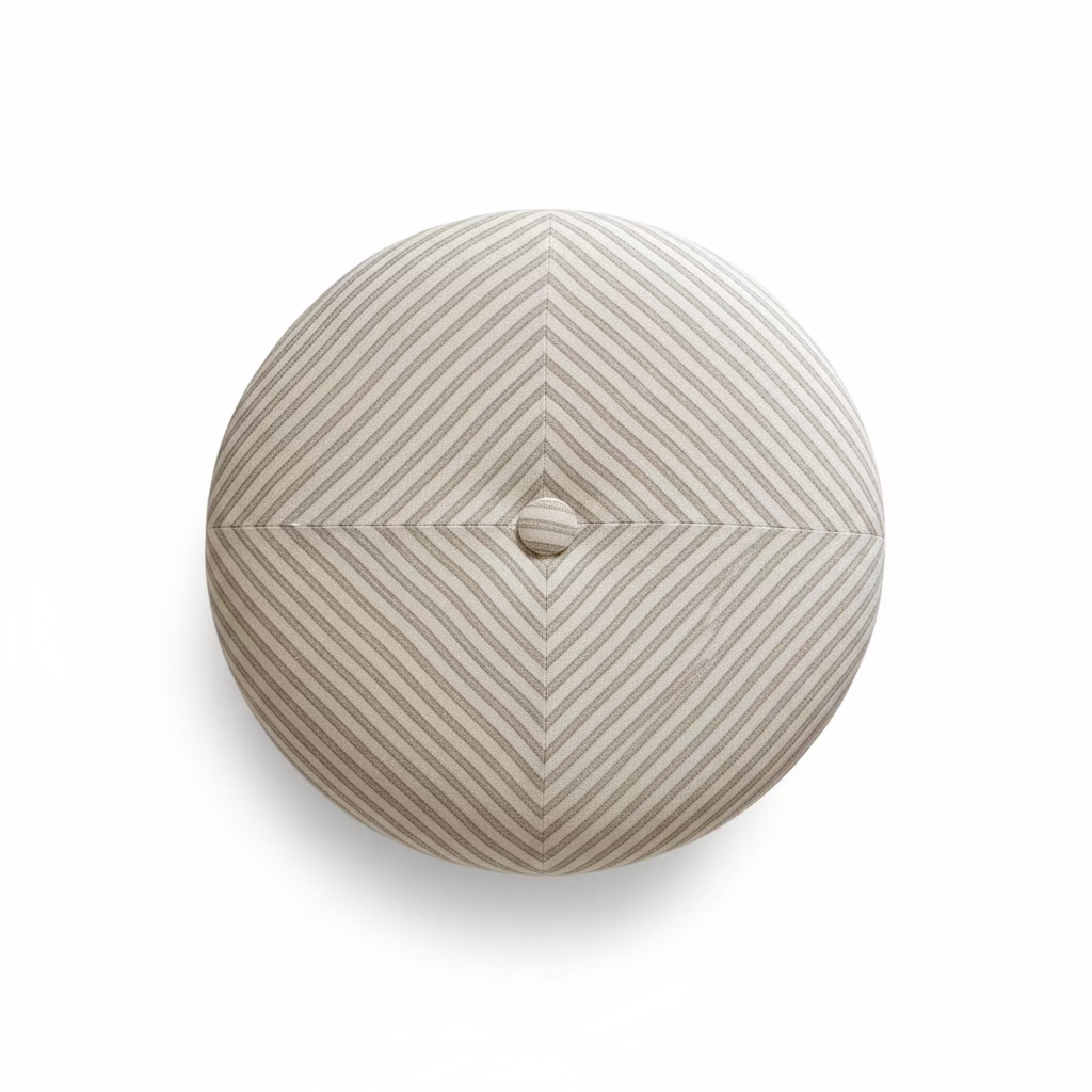 Round Ottoman with Bamboo Carved Legs