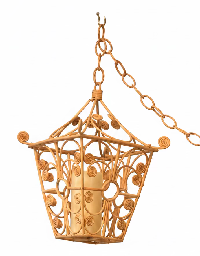 Vintage Rolled Bamboo Bird Cage Lantern