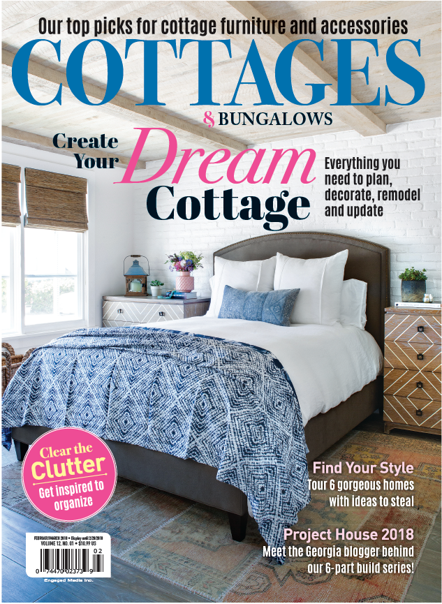 Magazine cover featuring a bedroom with text about cottage furniture and accessories.