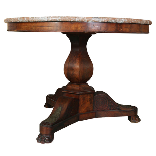 French Empire Style Mahogany Marble Top Center Table