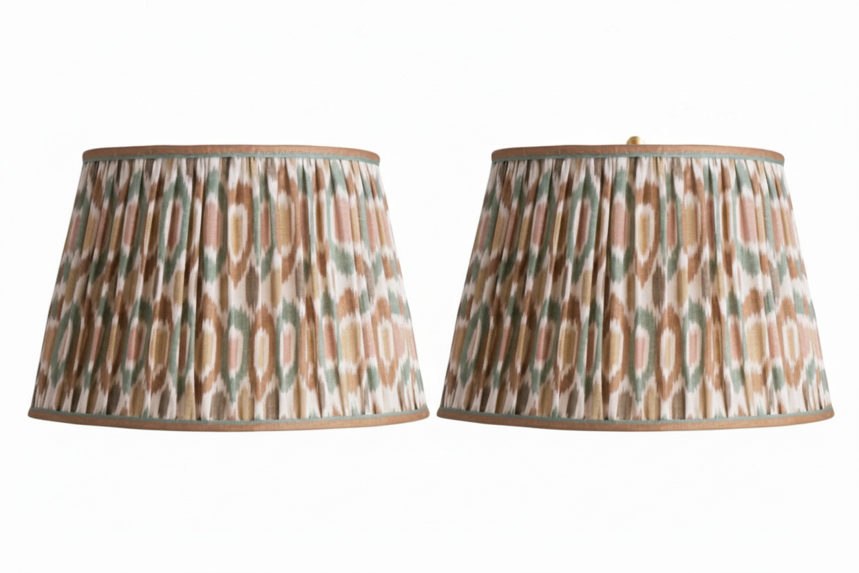 Pair Teal and Brown Ikat Straight Empire Shades