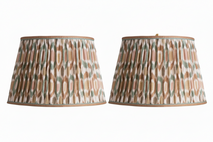 Pair Teal and Brown Ikat Straight Empire Shades