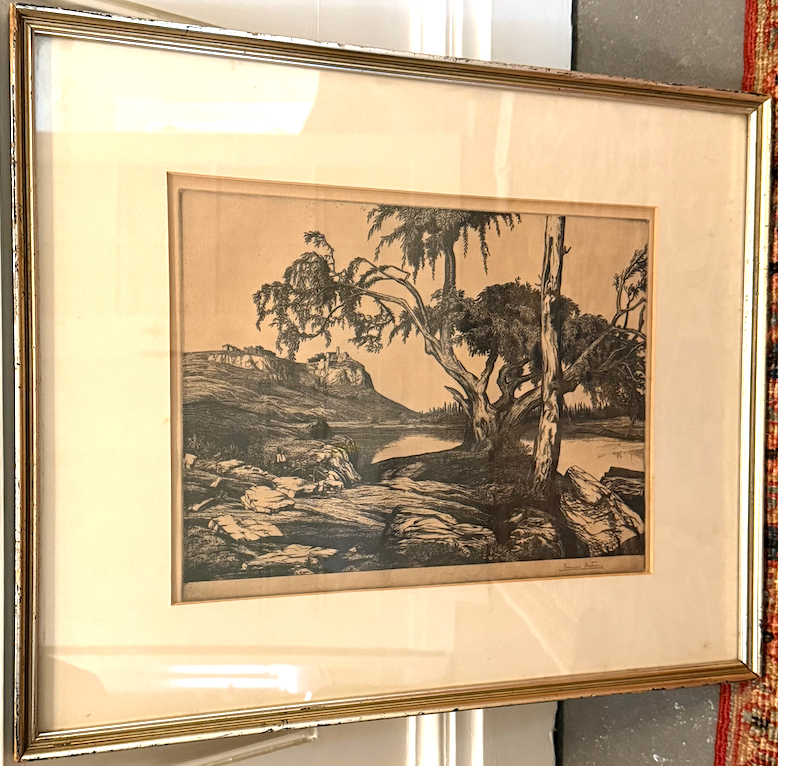 Framed etching titled Trevignano