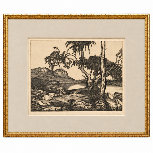 Framed etching titled Trevignano