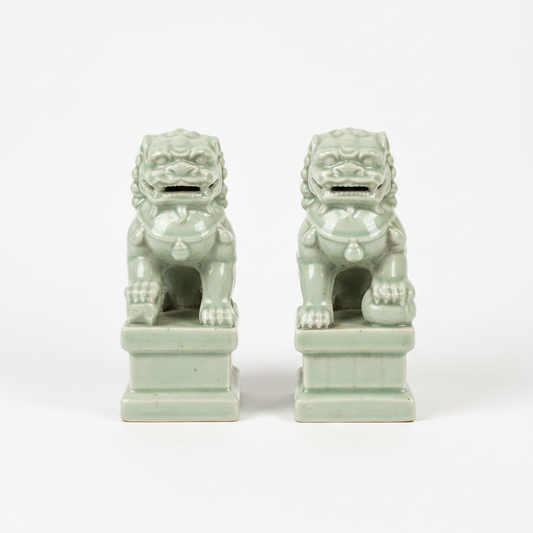 Pair of Celadon Foo Dogs