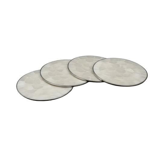 Set of 4 White Capiz/Silver Charger