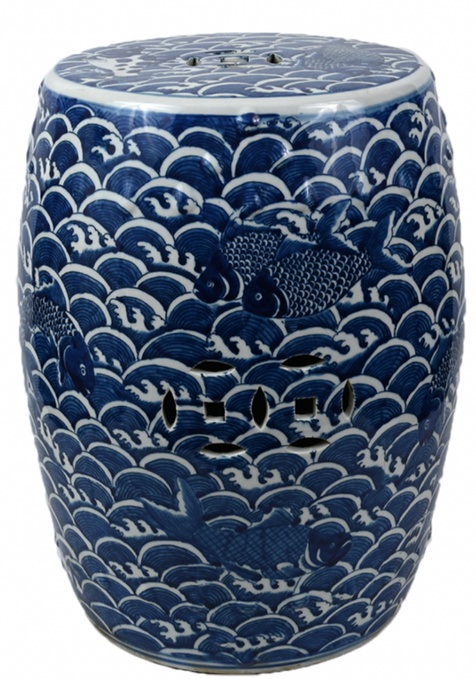 Porcelain Garden Stool Waves and Fish