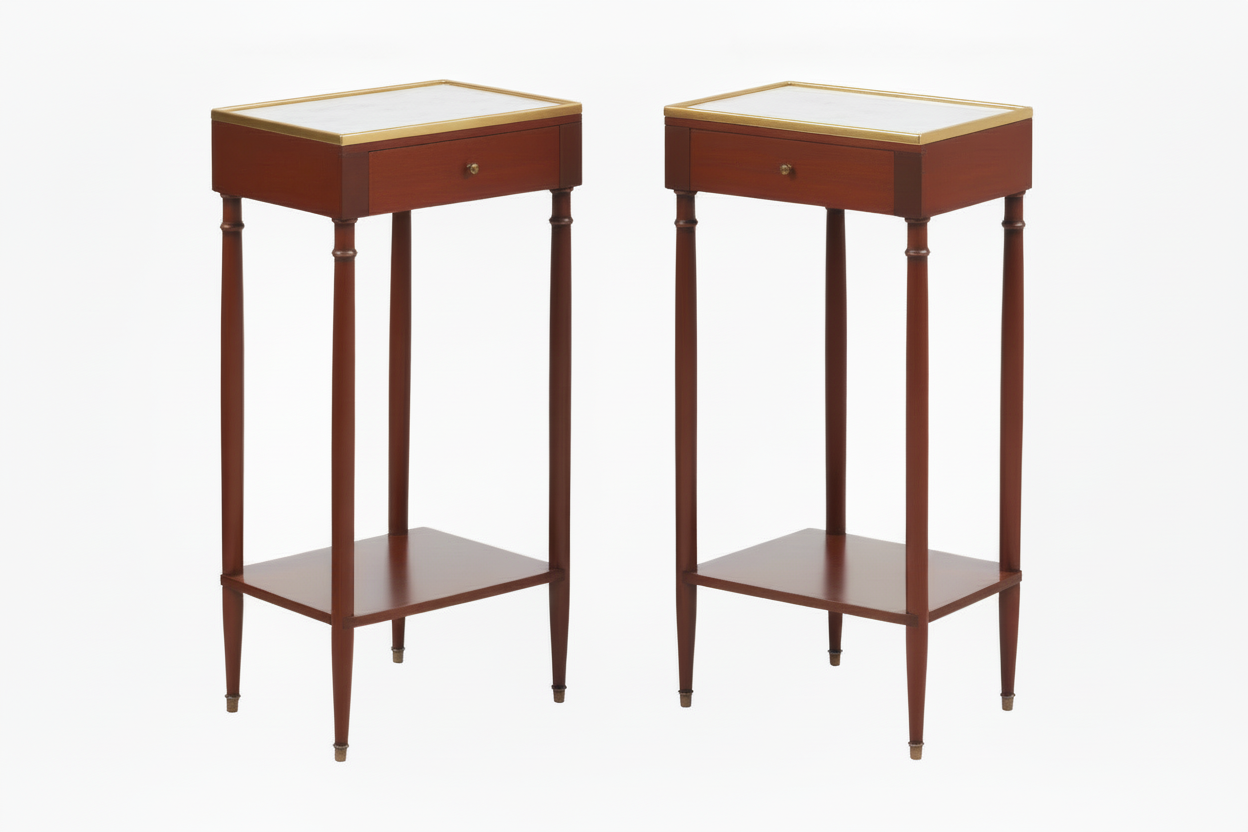 Pair of Mahogany Directoire Style Night Stands with Single Drawer