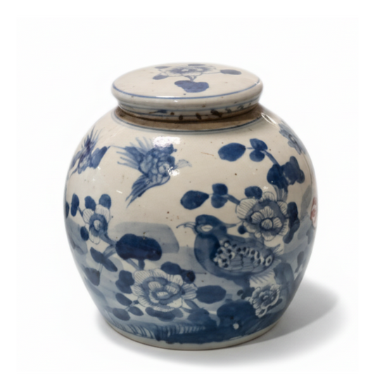 Blue and white medium lidded jar