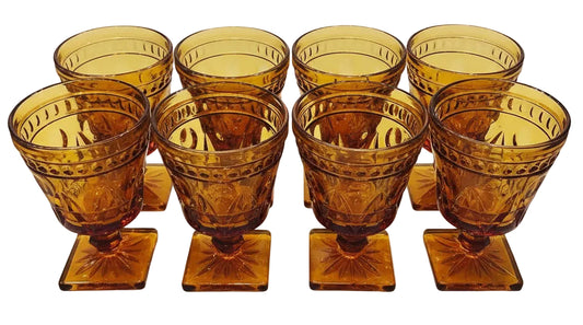 Set of 8 Vintage Amber Glasses