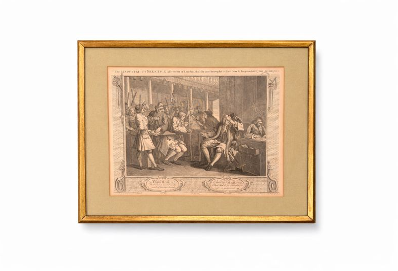 William Hogarth's THE INDUSTRIOUS PRENTICE Alderman of London, The Idle One Brought Before Him and Impeached by His Accomplice.