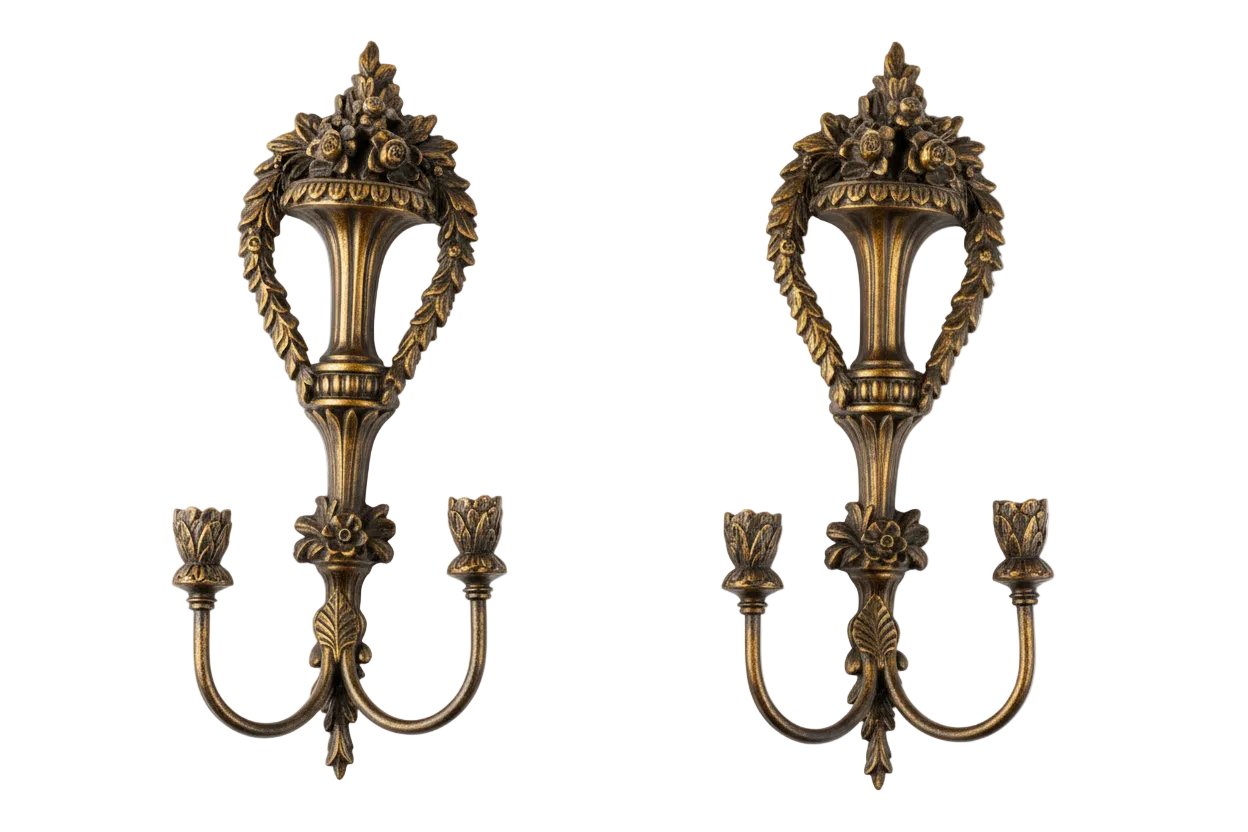 Pair of Mid-Century Wood and Metal Cornucopia Wall Sconce