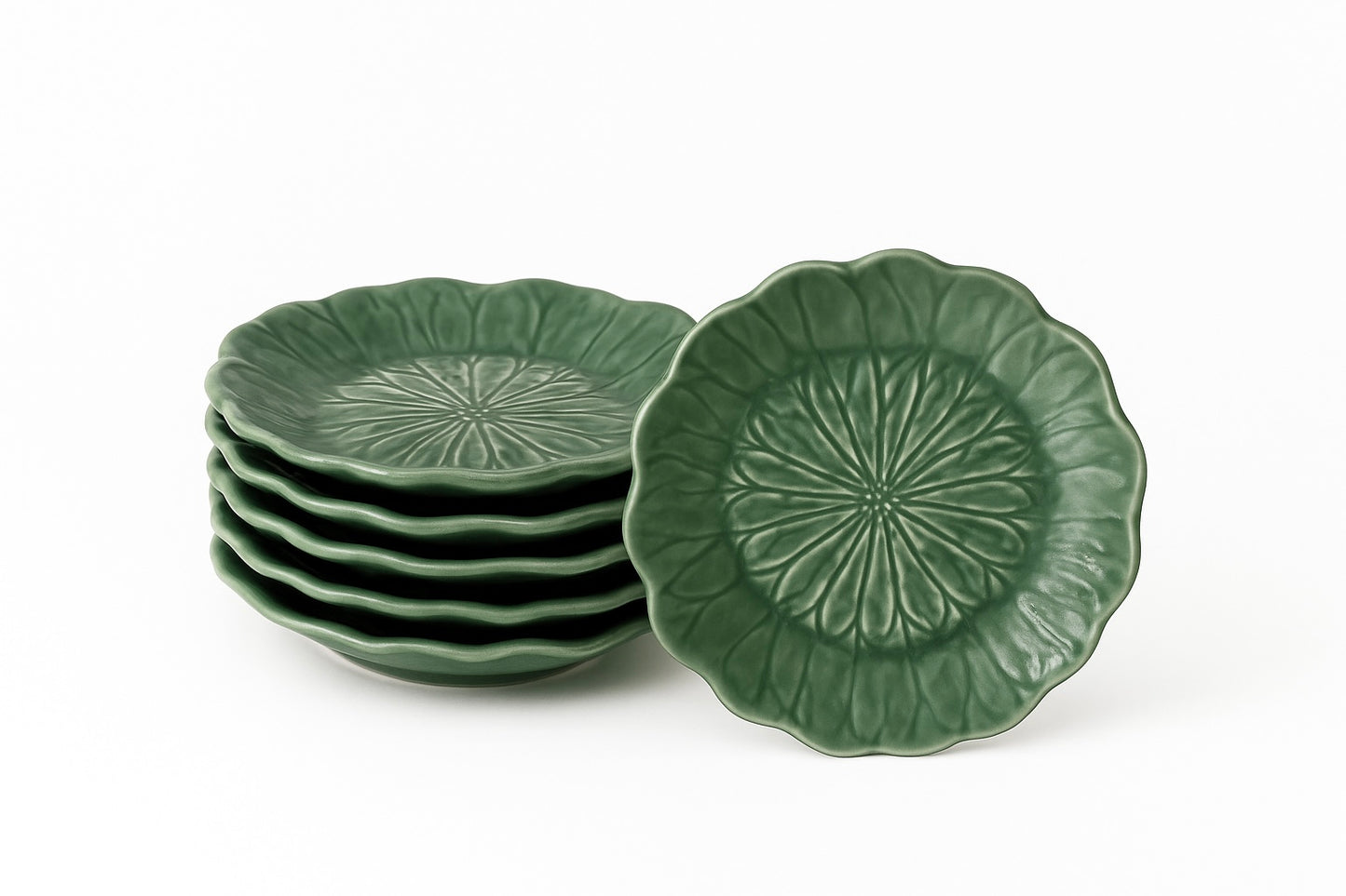 Set of 4 Green Scalloped Plates
